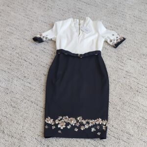 Ted Baker London Black and Cream Floral Midi Dress